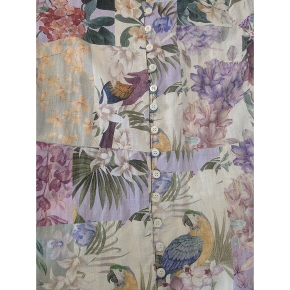 ZARA Linen Blend Button Up Mini Dress Long Sleeve Floral Parrot Tropical Size S - Picture 11 of 11